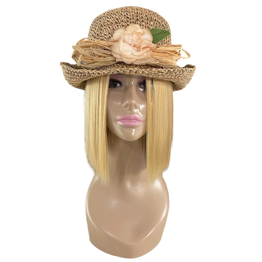 Vintage Oltremoda Italy Boho Straw Hat With Raffia Ribbon And Silk Flower